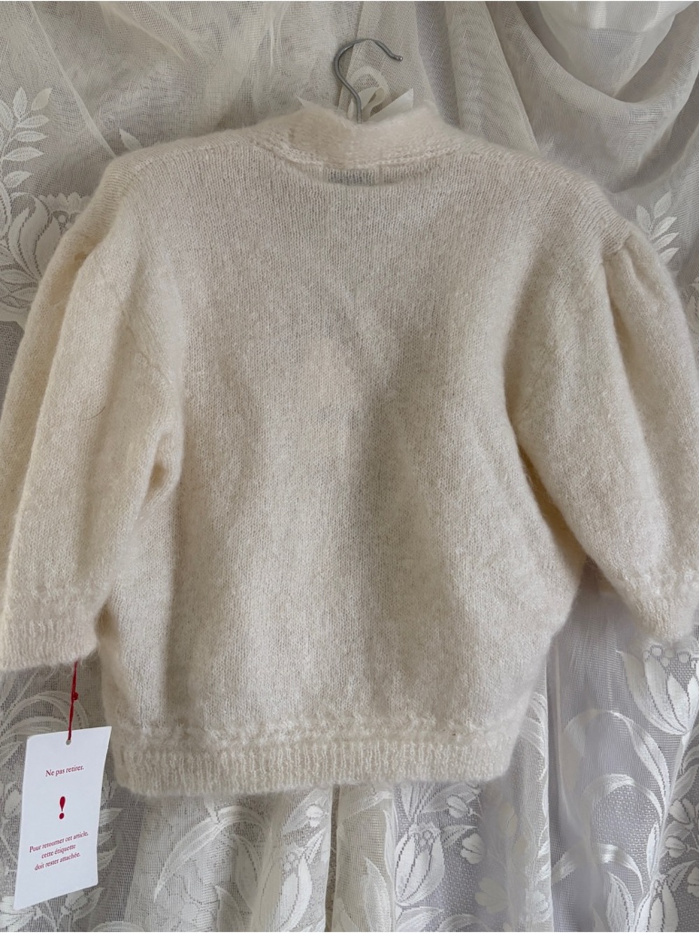 Romantic coquette minimalist timeless chic French girly mohair blend cardigan - Picture 7 of 8